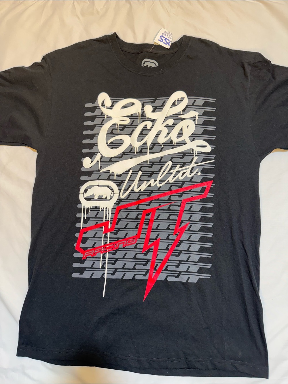 Ecko Unlimited Black Short-Sleeve Tee with White Script & Red Graphic